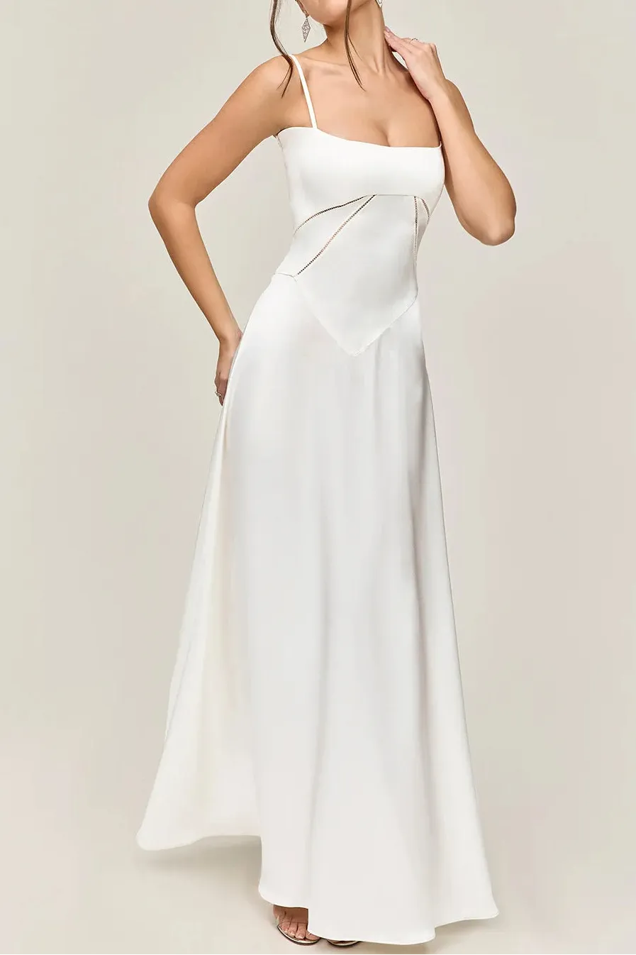 Summer Beach Backless Lace Hollow Out Evening Party Long Dresses