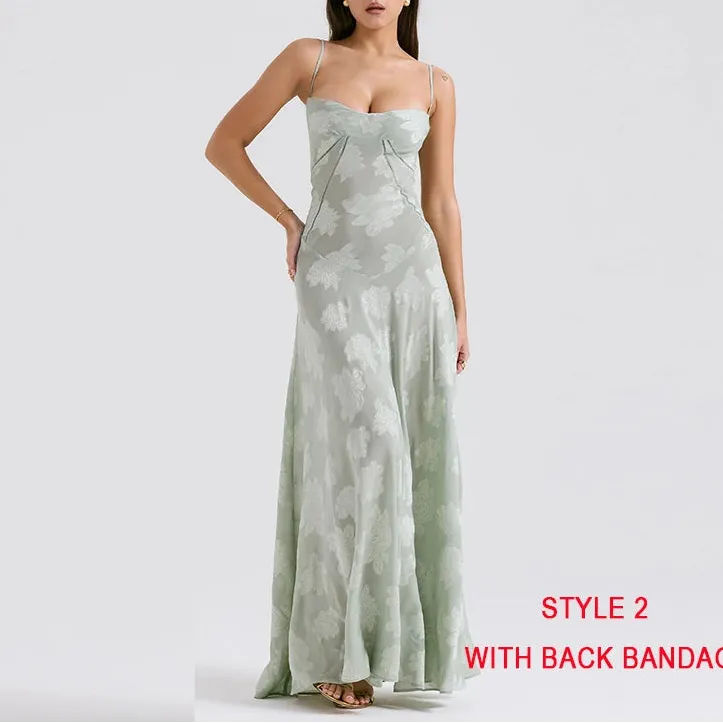 Summer Beach Backless Lace Hollow Out Evening Party Long Dresses