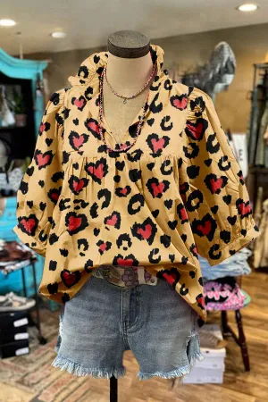 Sweet Leopard Print Puff Sleeve Blouse