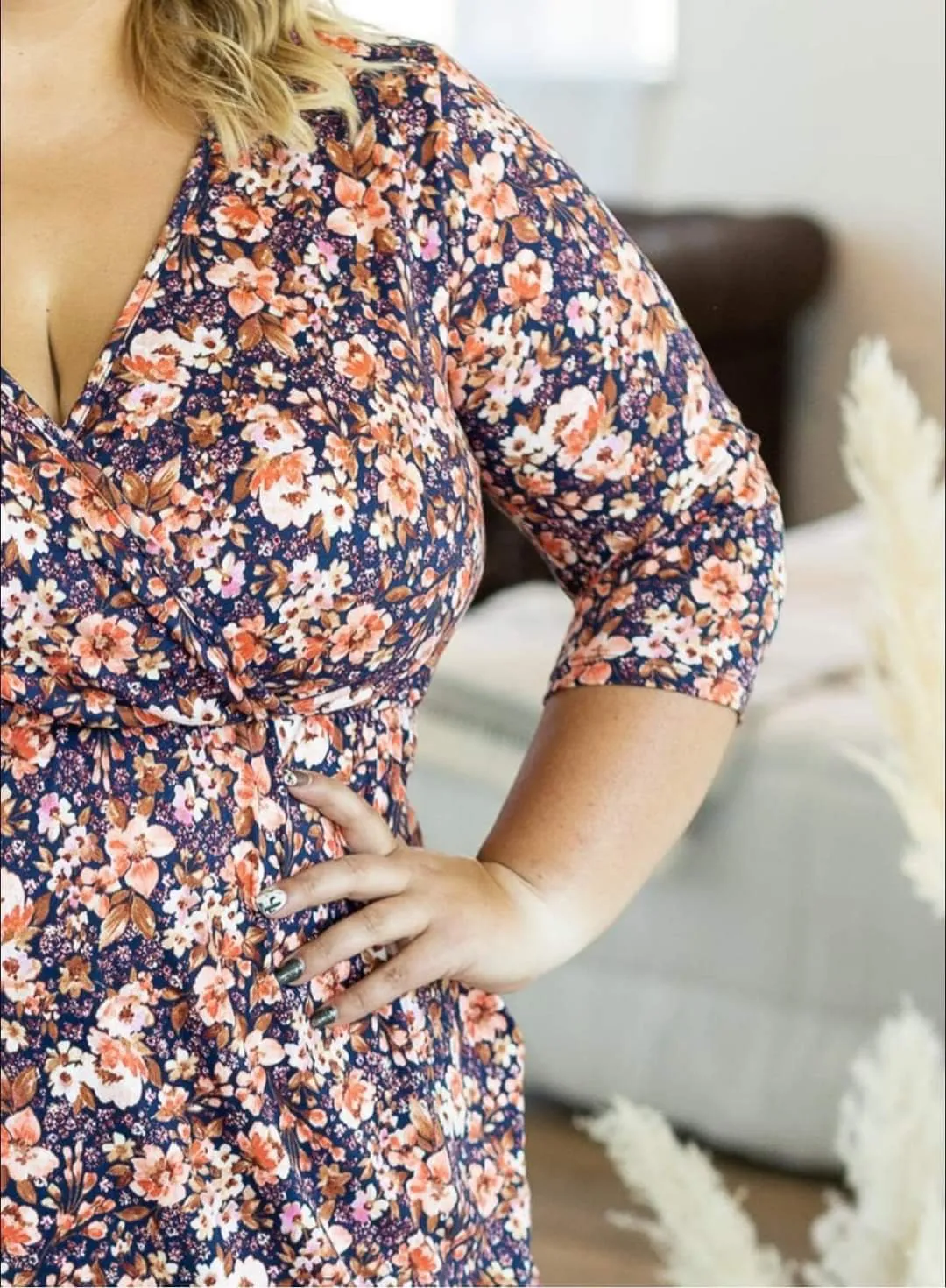 Taylor Faux-Wrap 3/4 Sleeve Dress in Florals (3 Colors)