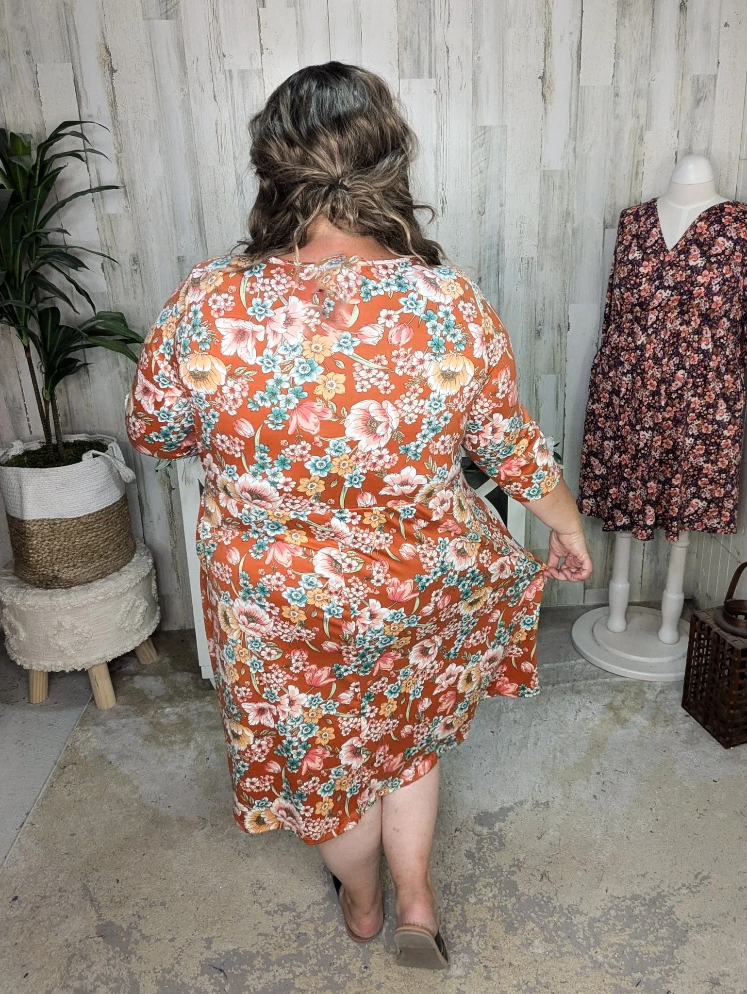 Taylor Faux-Wrap 3/4 Sleeve Dress in Florals (3 Colors)