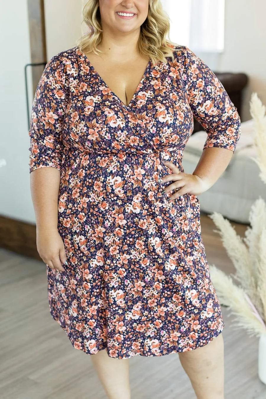Taylor Faux-Wrap 3/4 Sleeve Dress in Florals (3 Colors)