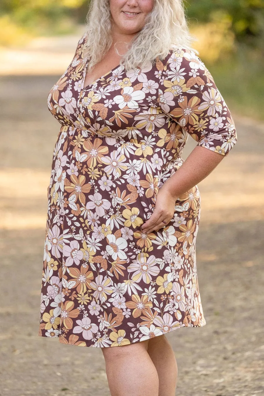 Taylor Faux-Wrap 3/4 Sleeve Dress in Florals (3 Colors)
