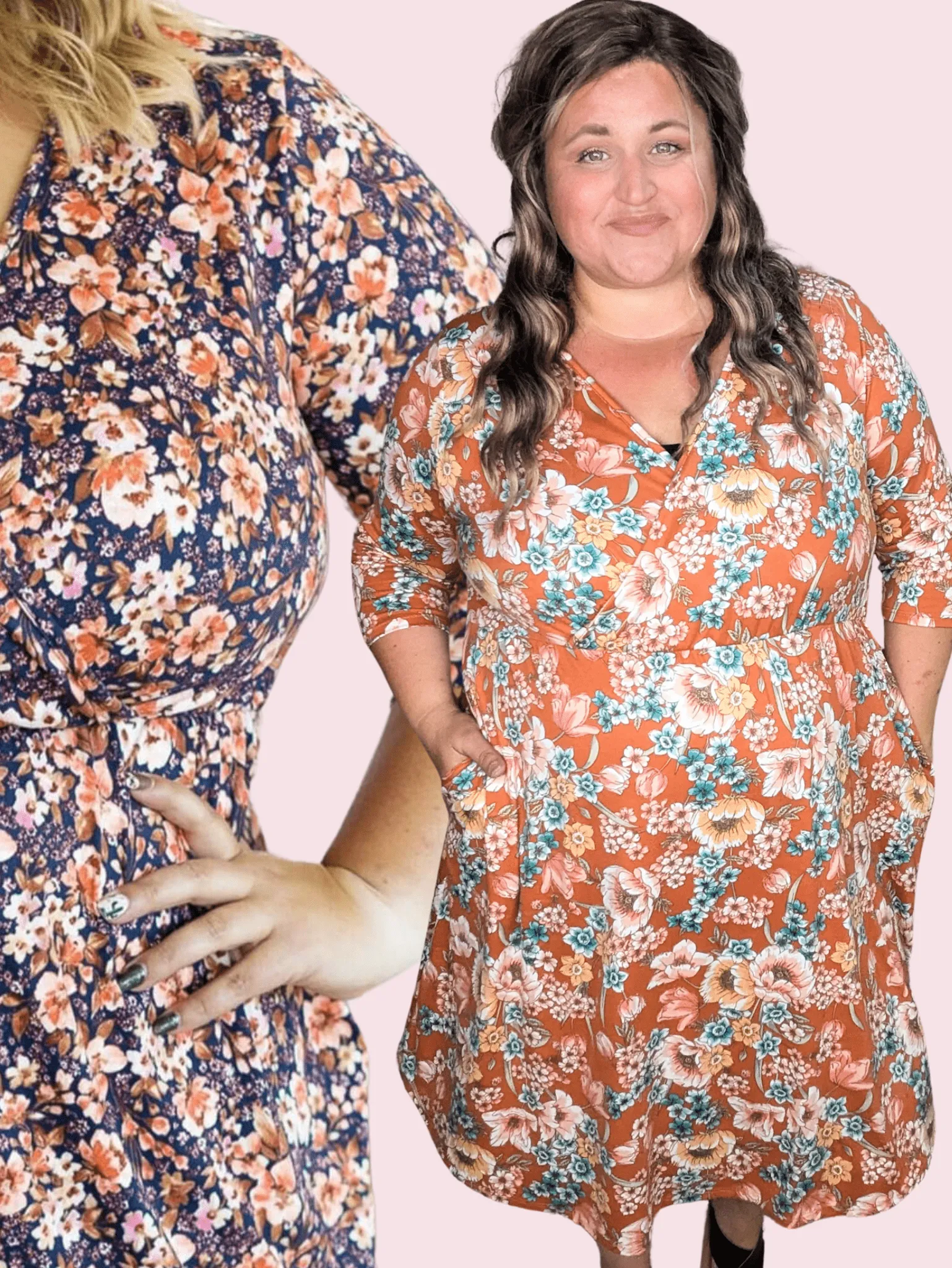 Taylor Faux-Wrap 3/4 Sleeve Dress in Florals (3 Colors)