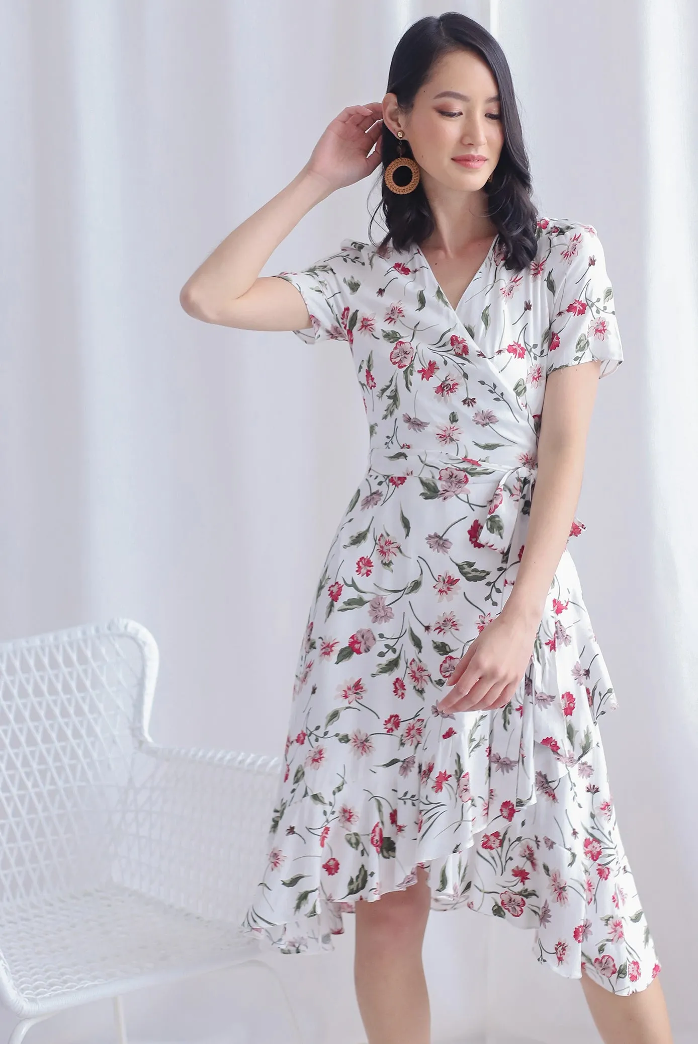 TDC Haylie Floral Wrap Dress In White
