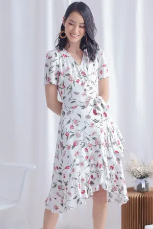 TDC Haylie Floral Wrap Dress In White