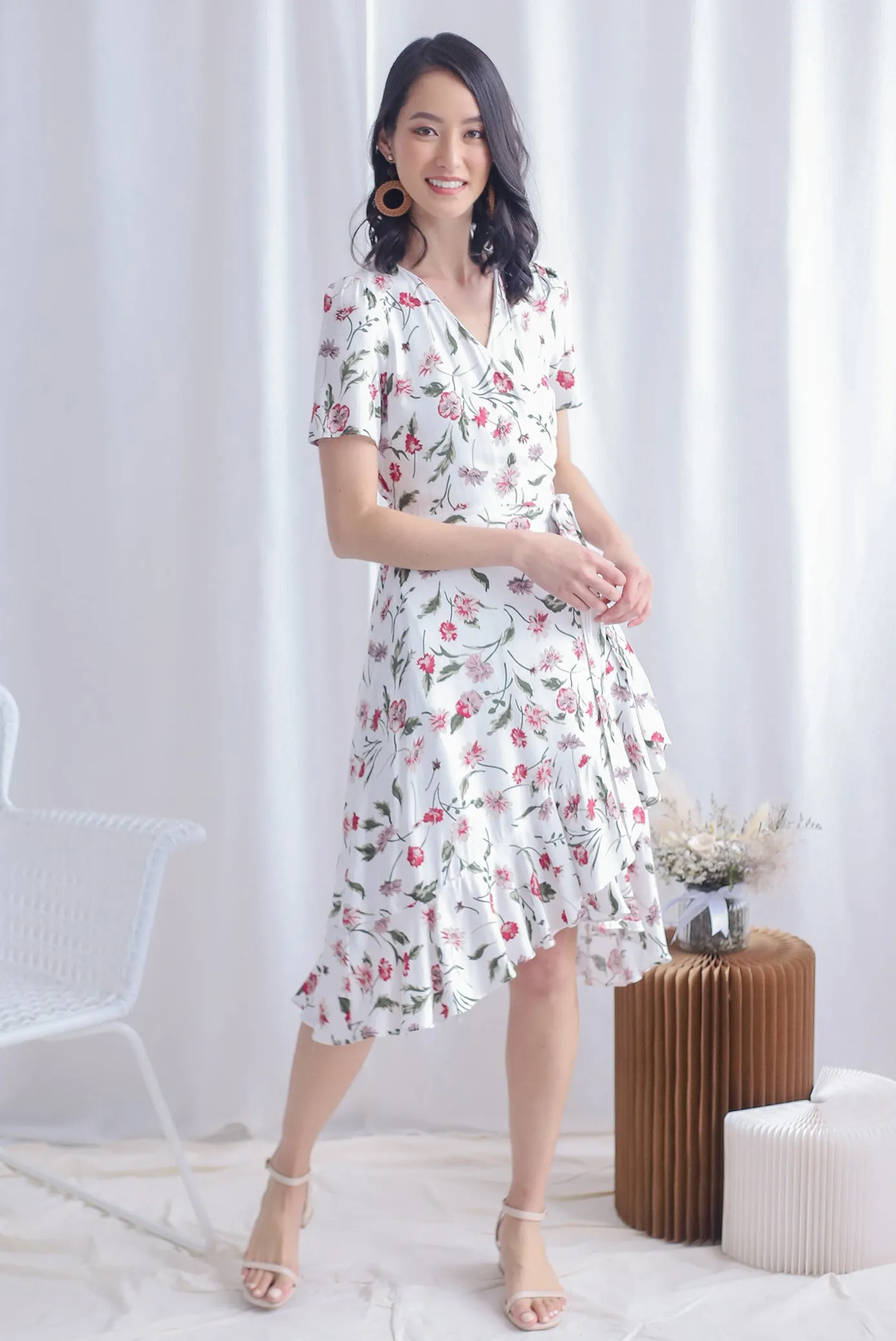 TDC Haylie Floral Wrap Dress In White