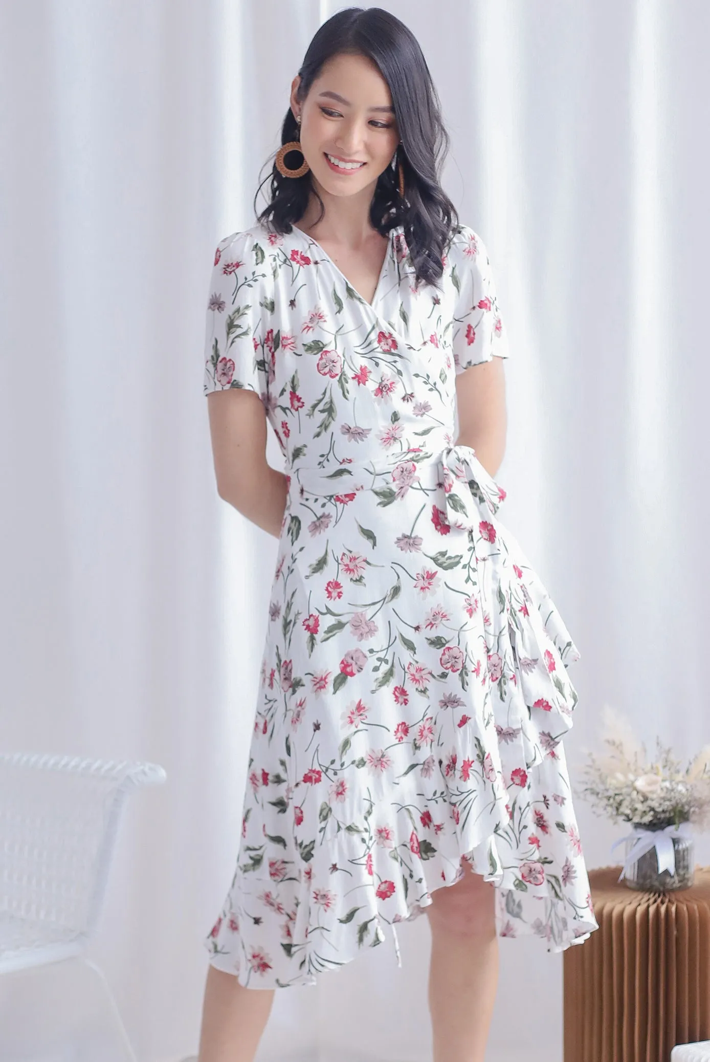 TDC Haylie Floral Wrap Dress In White