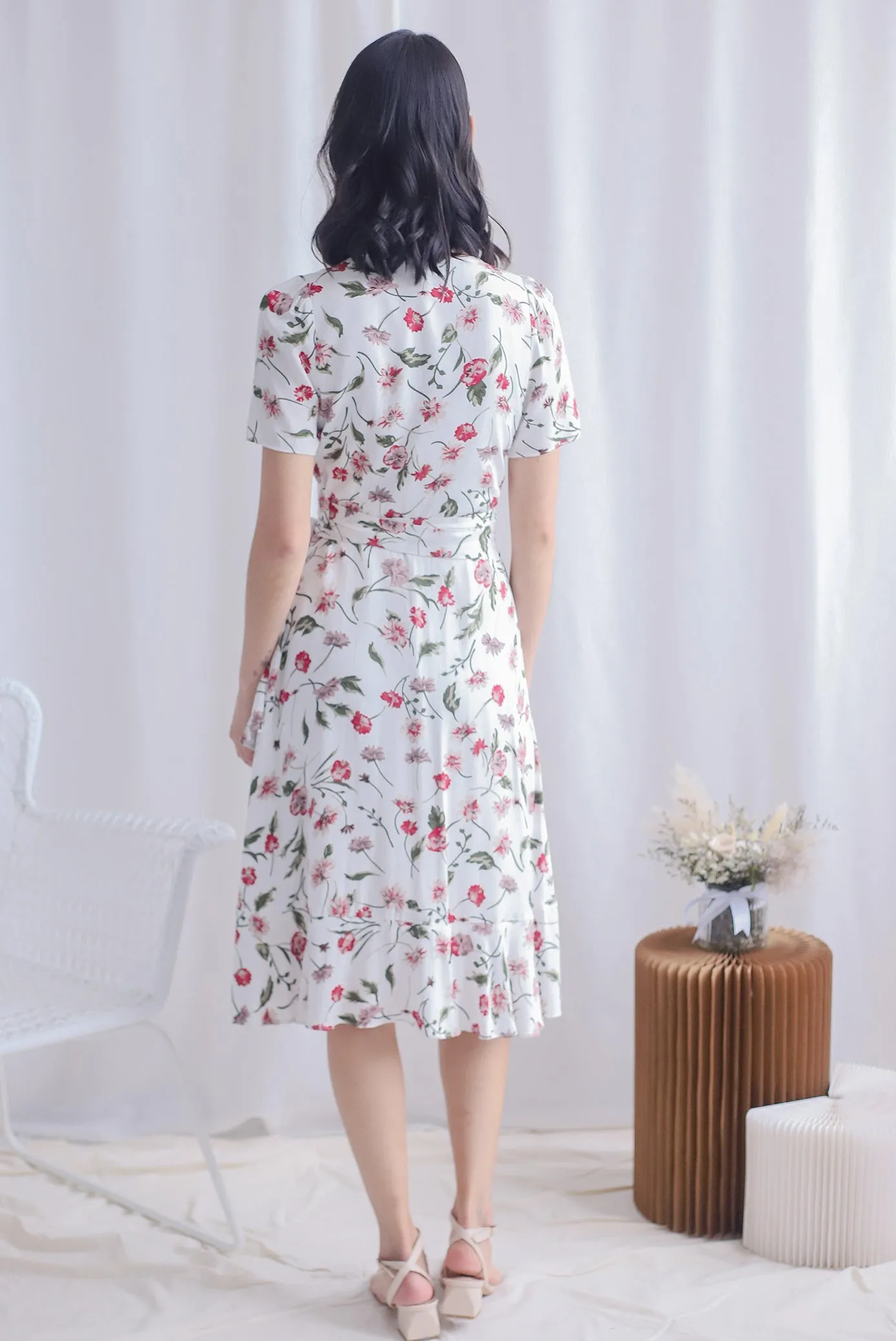 TDC Haylie Floral Wrap Dress In White