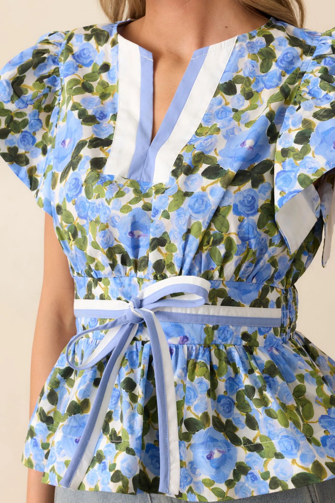 The Beauty Of Now Blue Floral Cotton Peplum Top