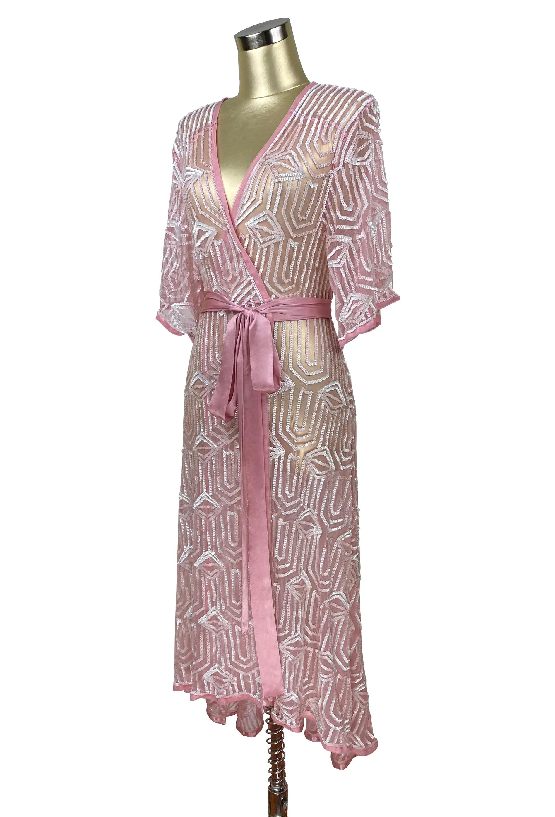 The Femme Fatale 1920s Glamour Vintage Wrap Dress - Vintage Pink Pearl