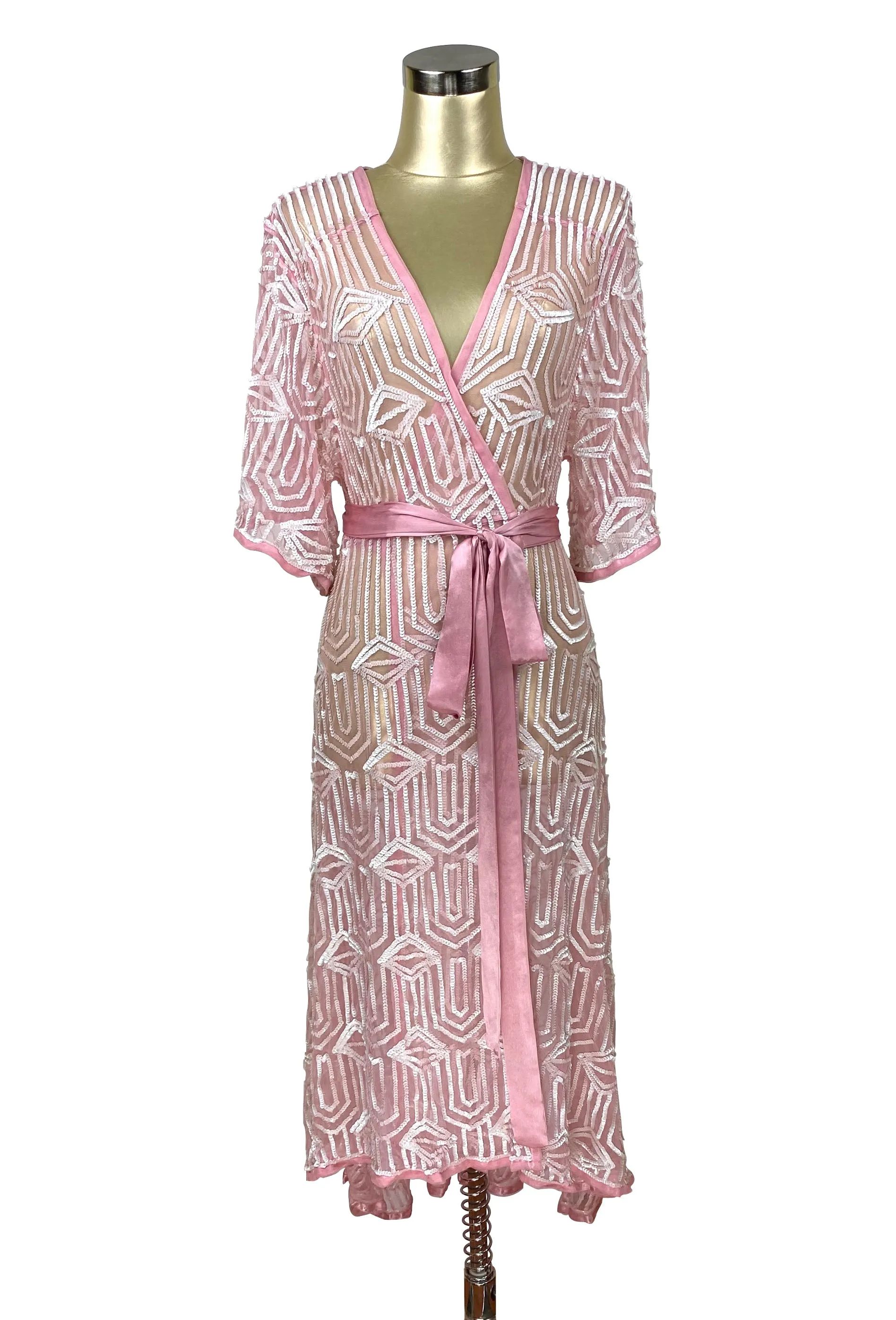The Femme Fatale 1920s Glamour Vintage Wrap Dress - Vintage Pink Pearl