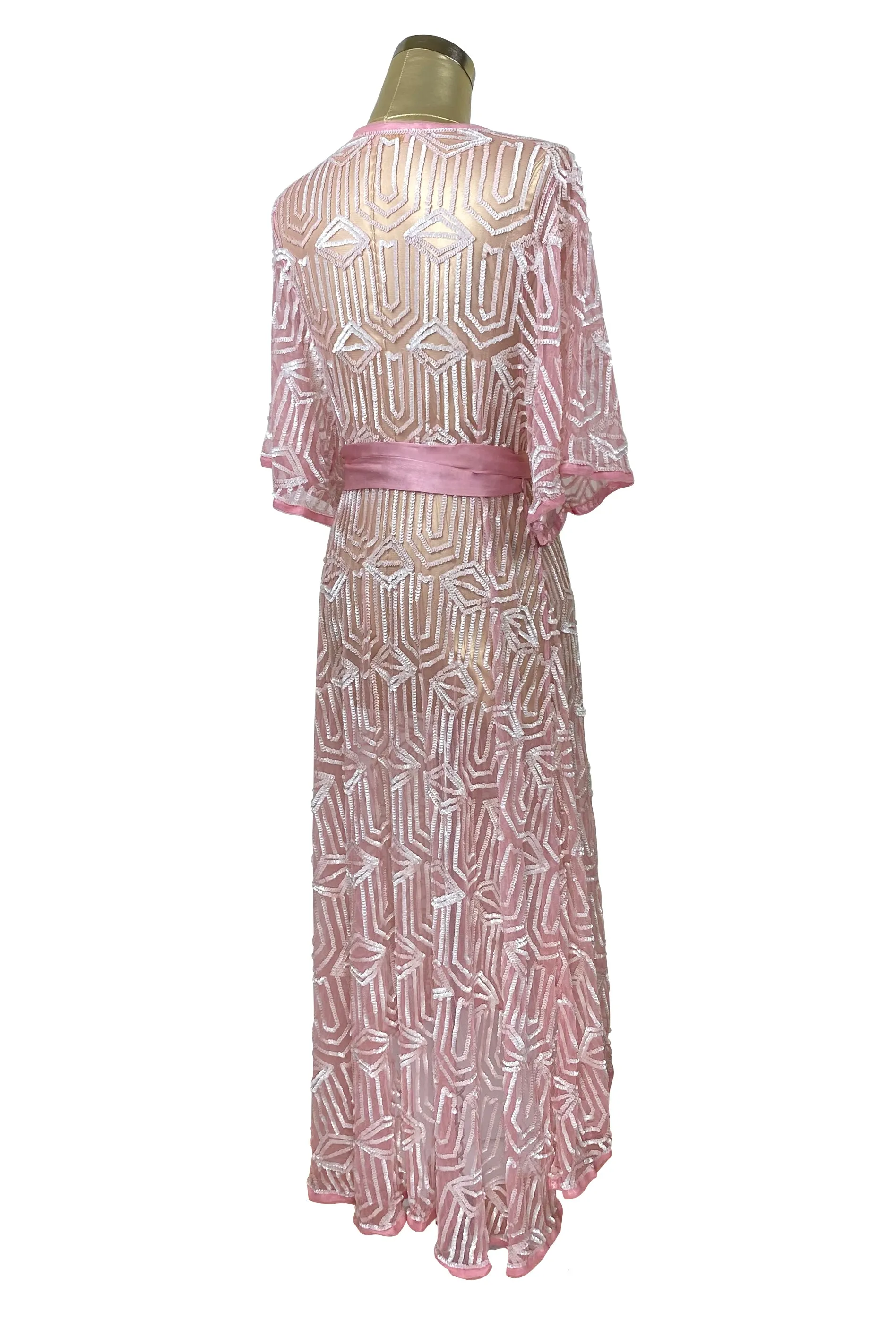 The Femme Fatale 1920s Glamour Vintage Wrap Dress - Vintage Pink Pearl