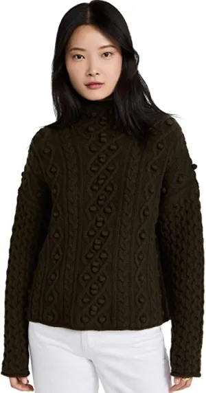 Theory Women's Mixed Cable Pullover Sweater, Military, Green, S