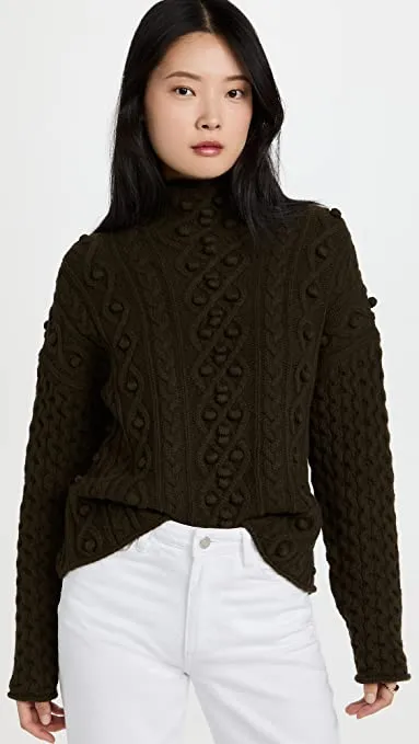 Theory Women's Mixed Cable Pullover Sweater, Military, Green, S