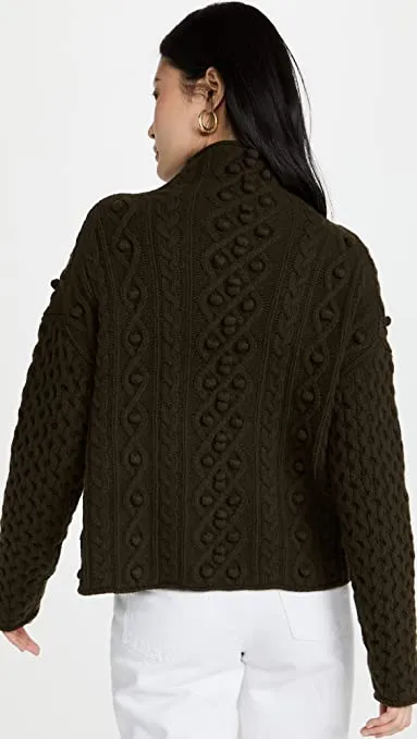 Theory Women's Mixed Cable Pullover Sweater, Military, Green, S