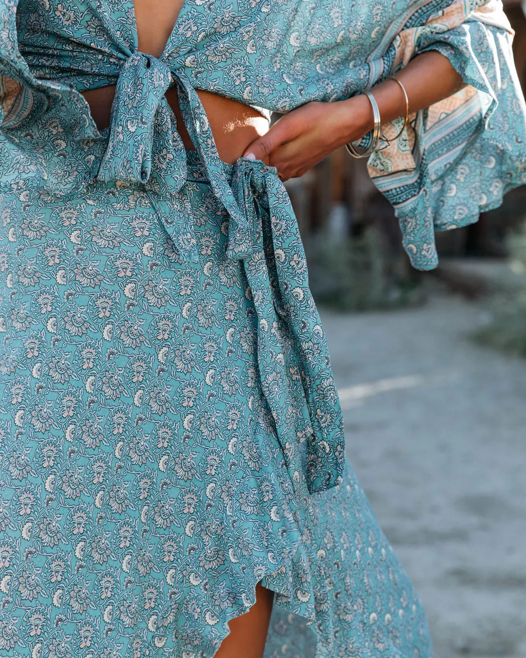 Theros Printed High Low Ruffle Maxi Skirt
