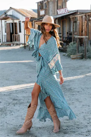 Theros Printed High Low Ruffle Maxi Skirt