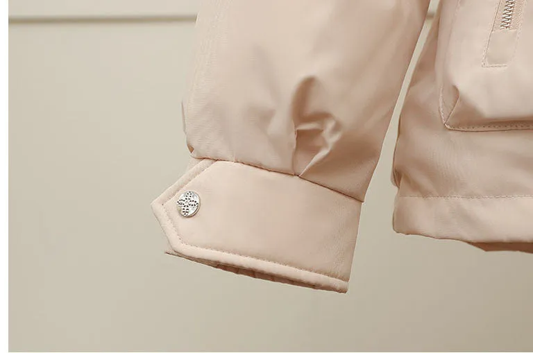 Thickened Water-Resistant Parka for Women with Faux Fur Collar and Flap Pockets