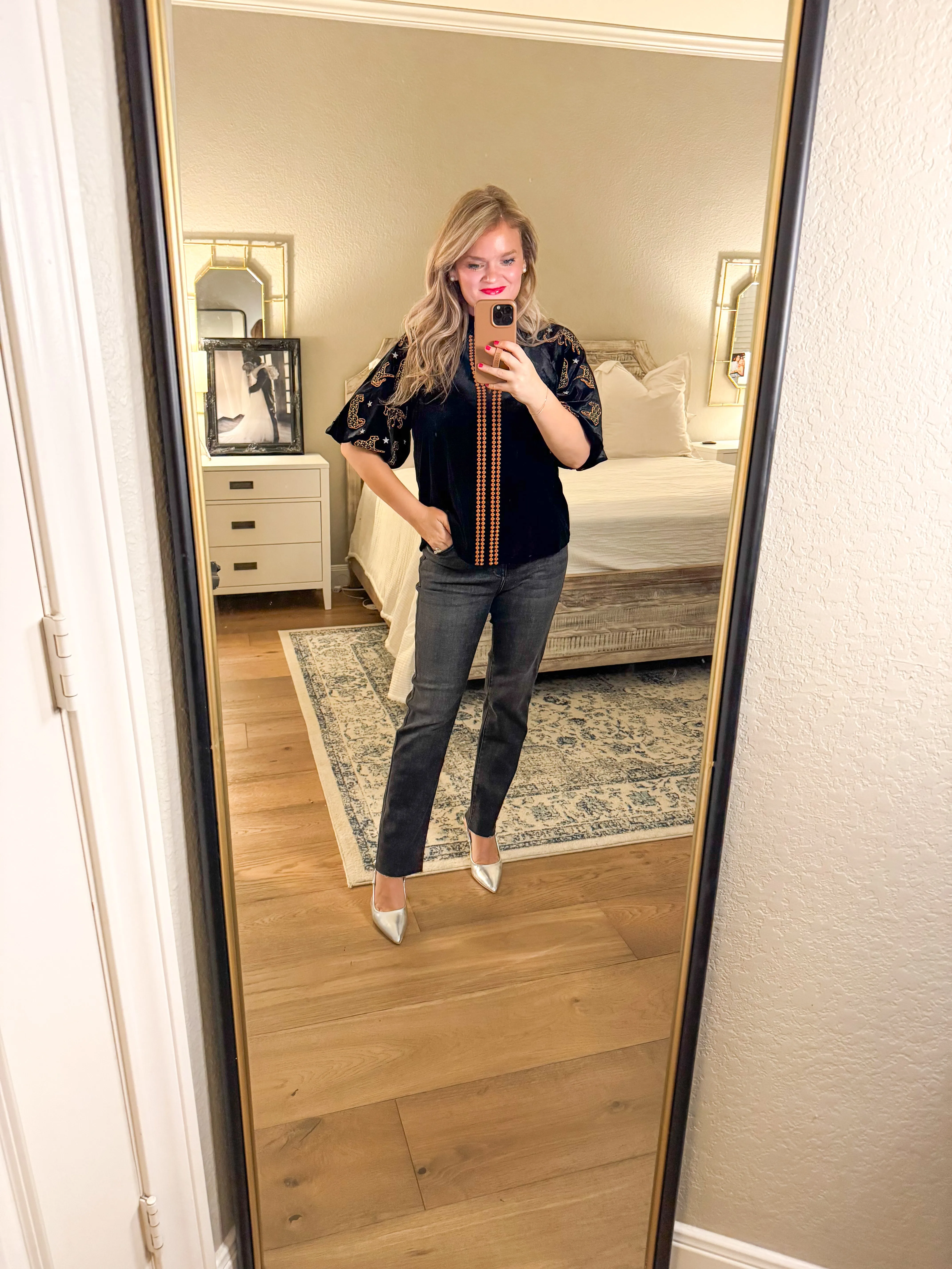 THML Black Velvet Animal Top