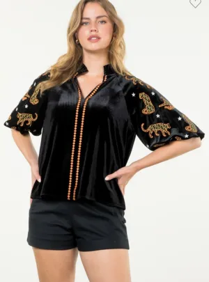 THML Black Velvet Animal Top