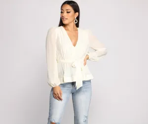 Tie Front Chiffon Peplum Top