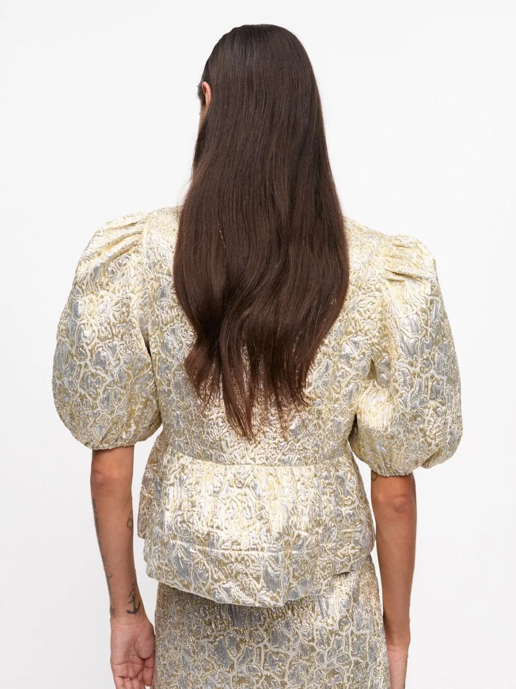 Topp | Metallic Cloque Peplum Blouse
