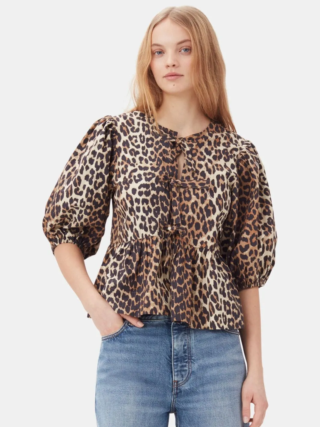 Topp | Printed Cotton Poplin Peplum Blouse