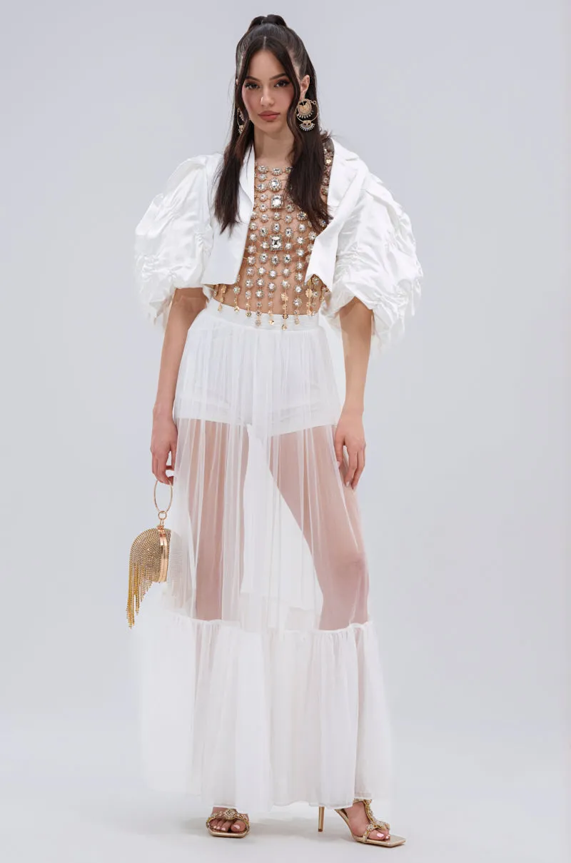 TRY ME MESH MAXI SKIRT IN WHITE
