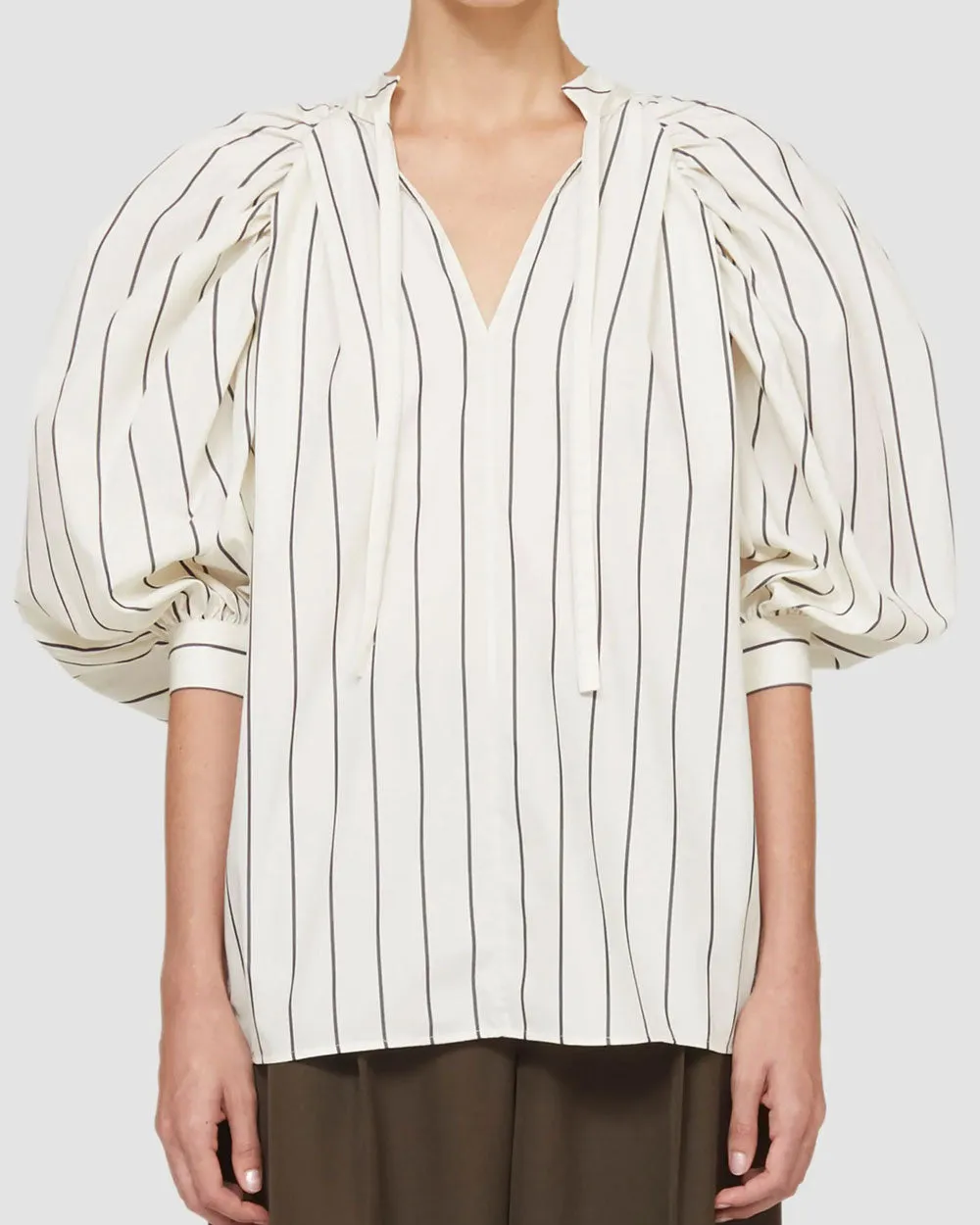 Unbleached Stripe Puff Sleeve Blouse