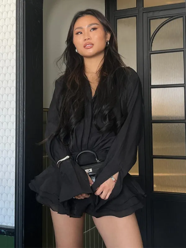 V-Neck Mini Dress with Ruffled Hem and Wrap-Style Skirt