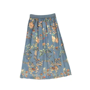 VALENTINA DUSTY BLUE FLORAL PLEATED MAXI SKIRT