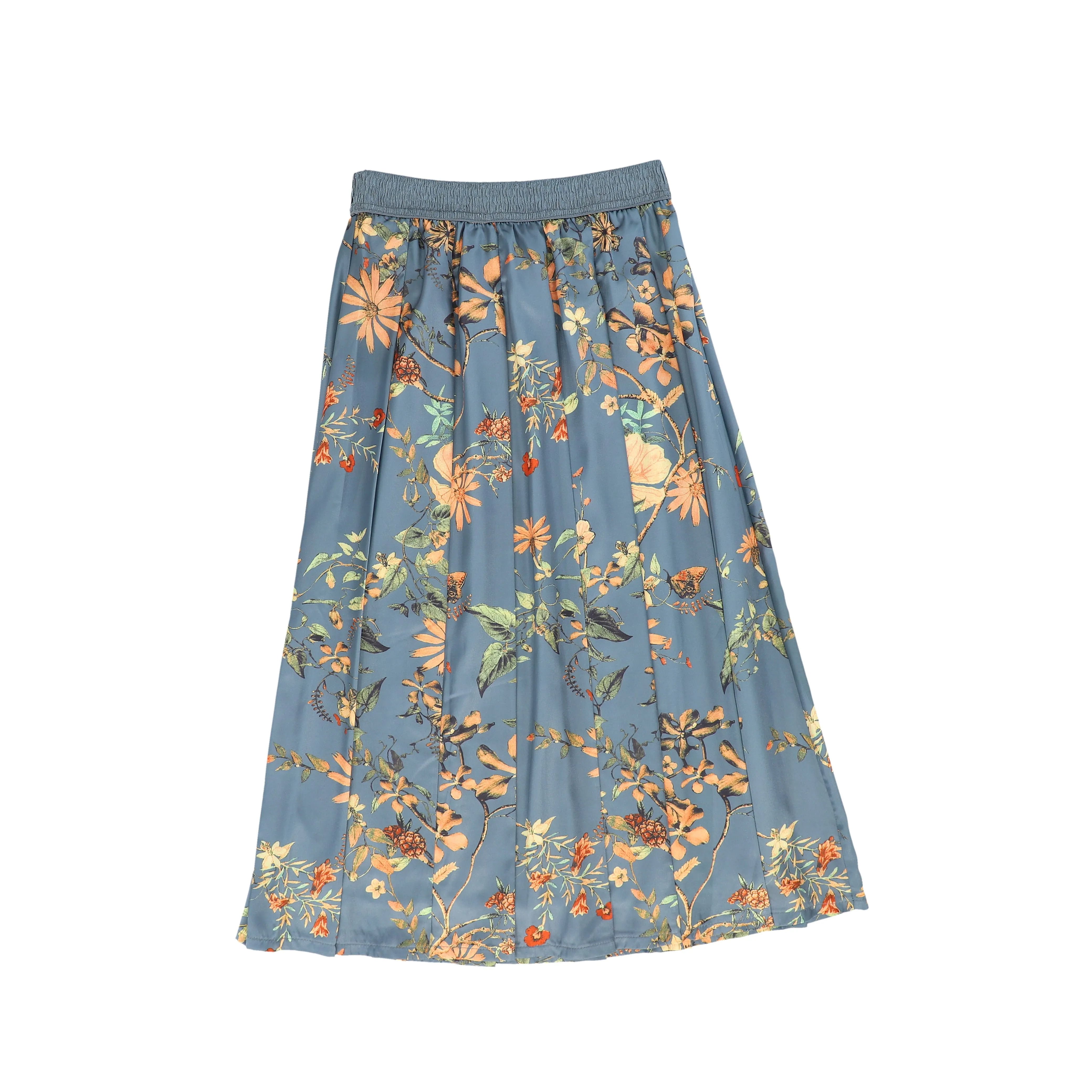 VALENTINA DUSTY BLUE FLORAL PLEATED MAXI SKIRT