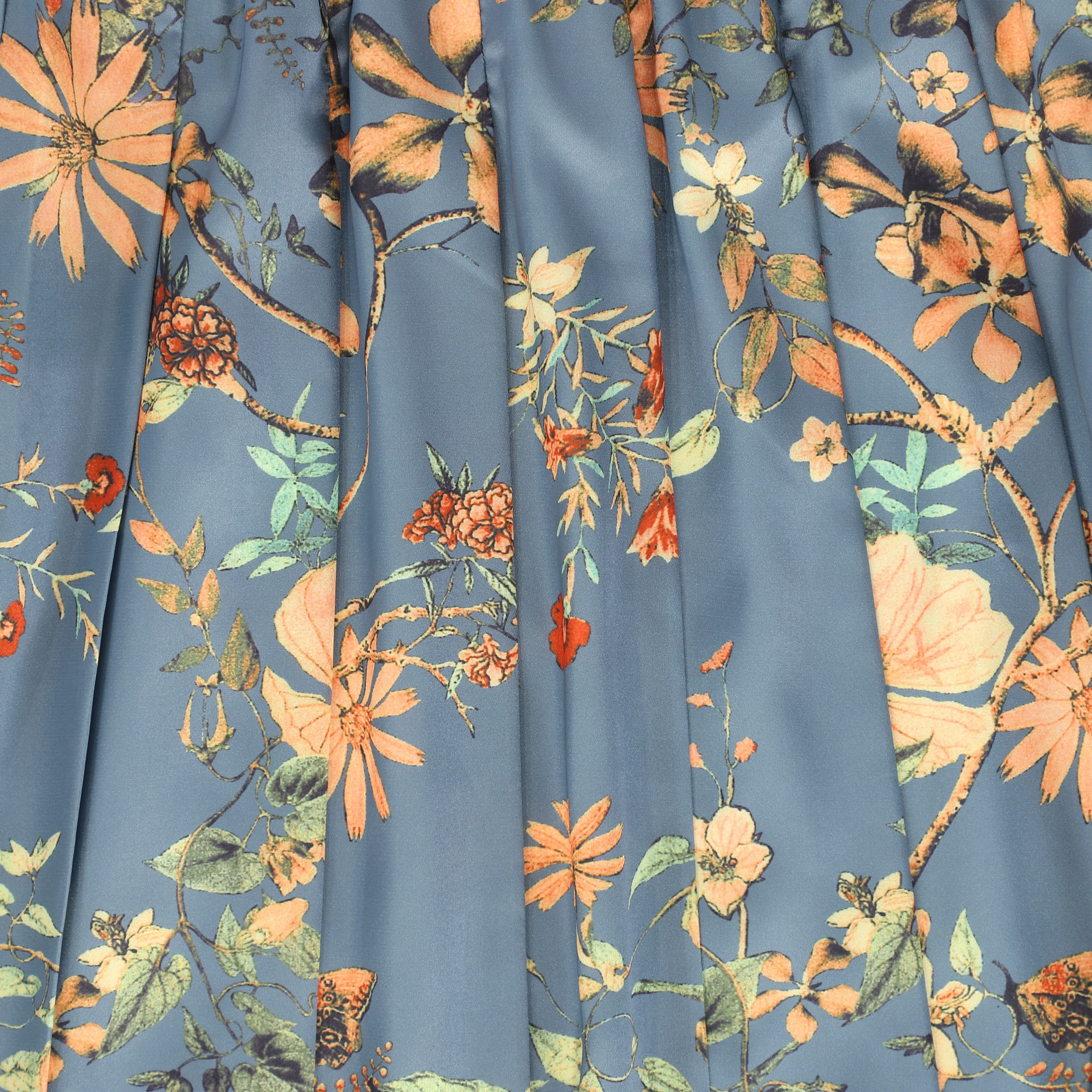 VALENTINA DUSTY BLUE FLORAL PLEATED MAXI SKIRT