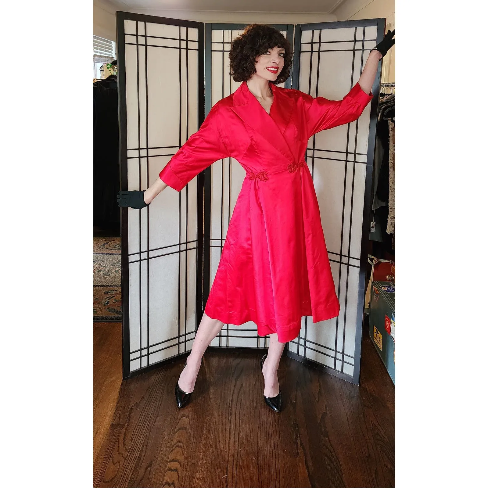 Vintage 50s Red Satin Evening Dress by Dynasty