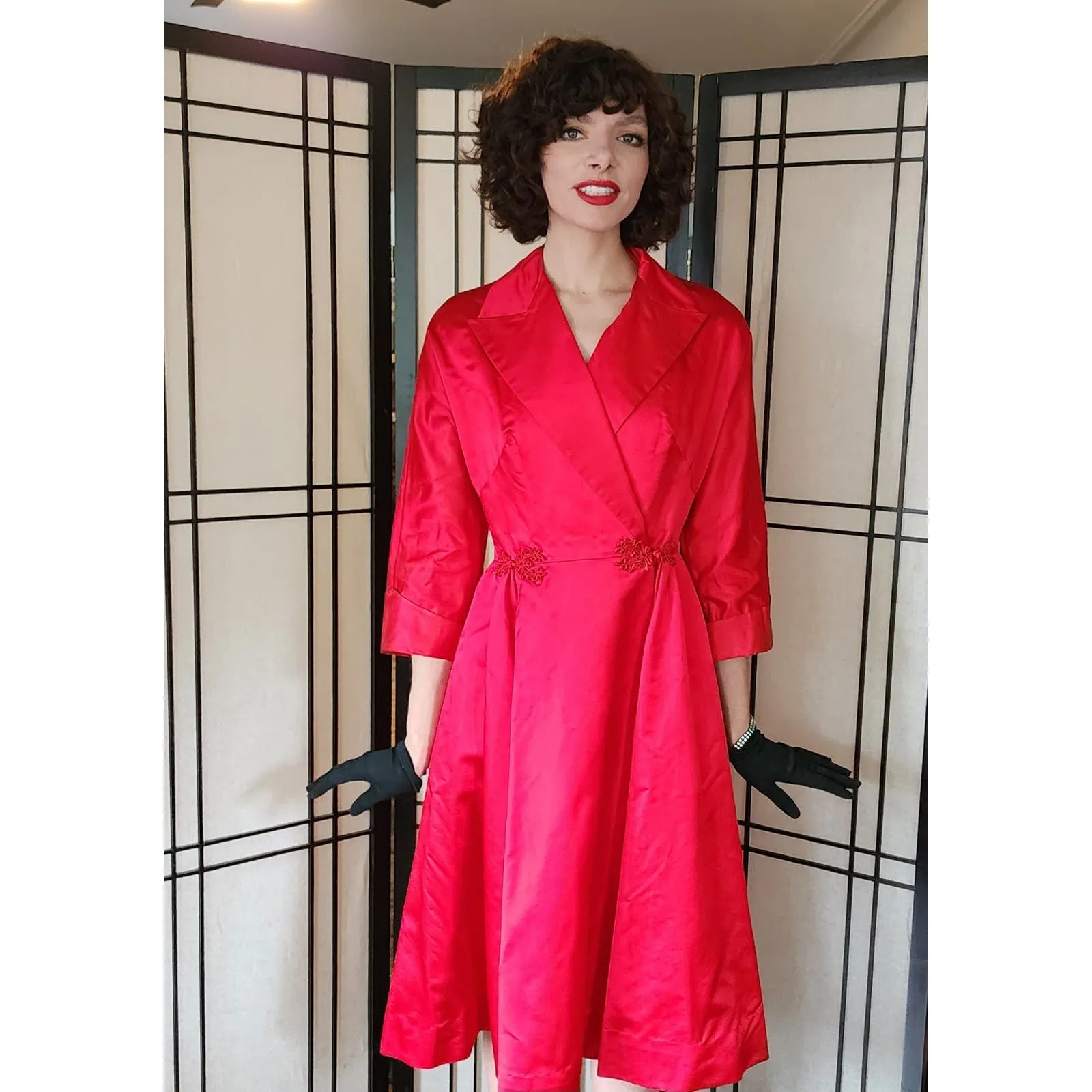 Vintage 50s Red Satin Evening Dress by Dynasty