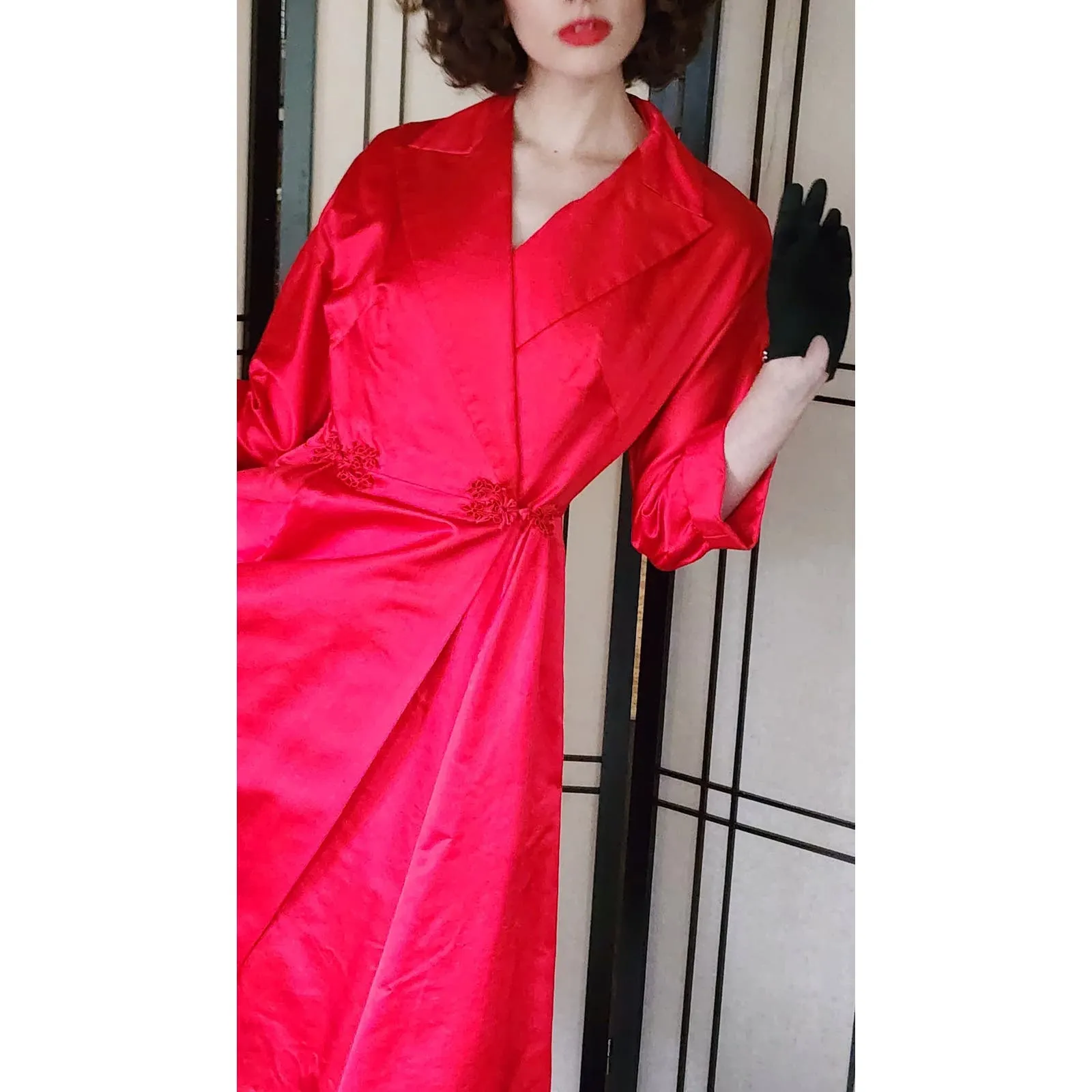 Vintage 50s Red Satin Evening Dress by Dynasty