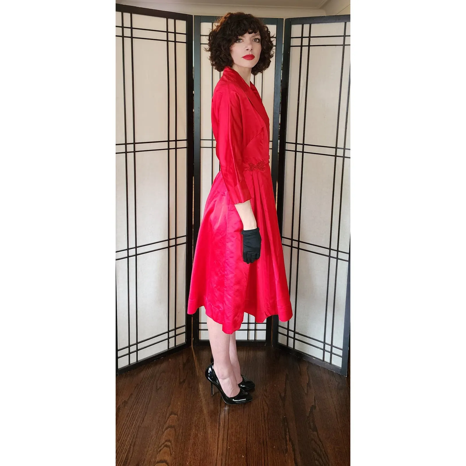 Vintage 50s Red Satin Evening Dress by Dynasty