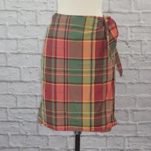 Vintage 90s J. Crew Cotton Plaid Wrap Skirt Small