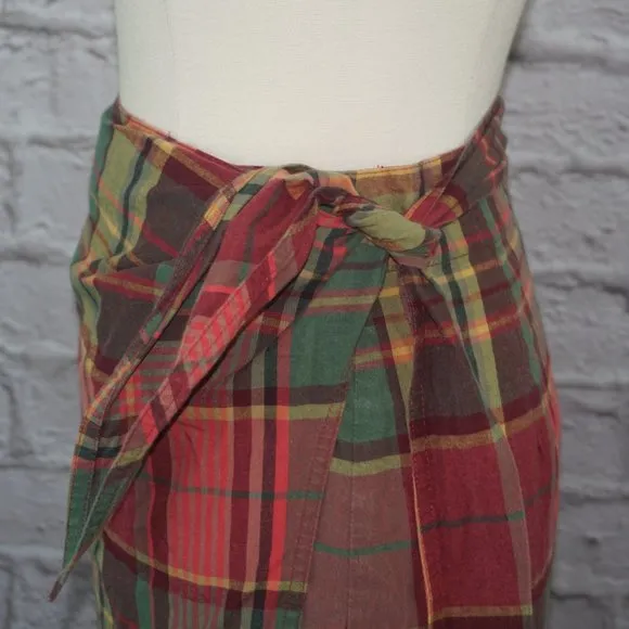 Vintage 90s J. Crew Cotton Plaid Wrap Skirt Small