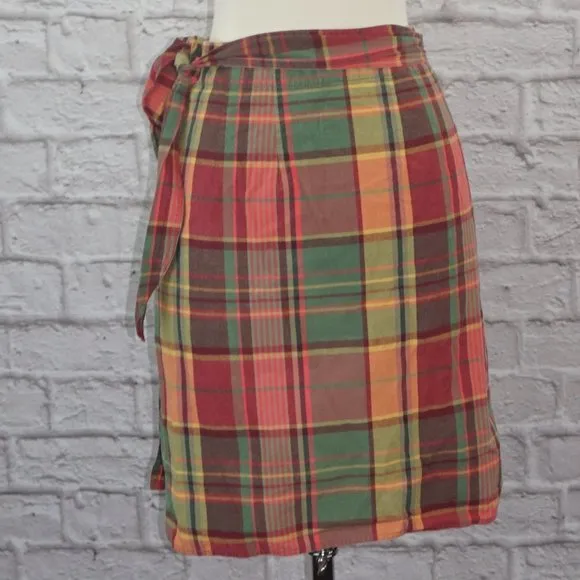 Vintage 90s J. Crew Cotton Plaid Wrap Skirt Small