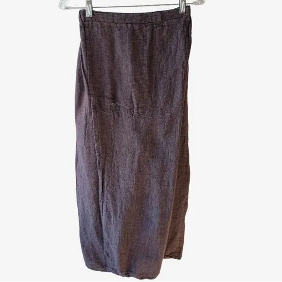 Vintage Flax by Jeanne Engelhart Wrap it Up Maxi Skirt Faux Wrap Brown Linen S