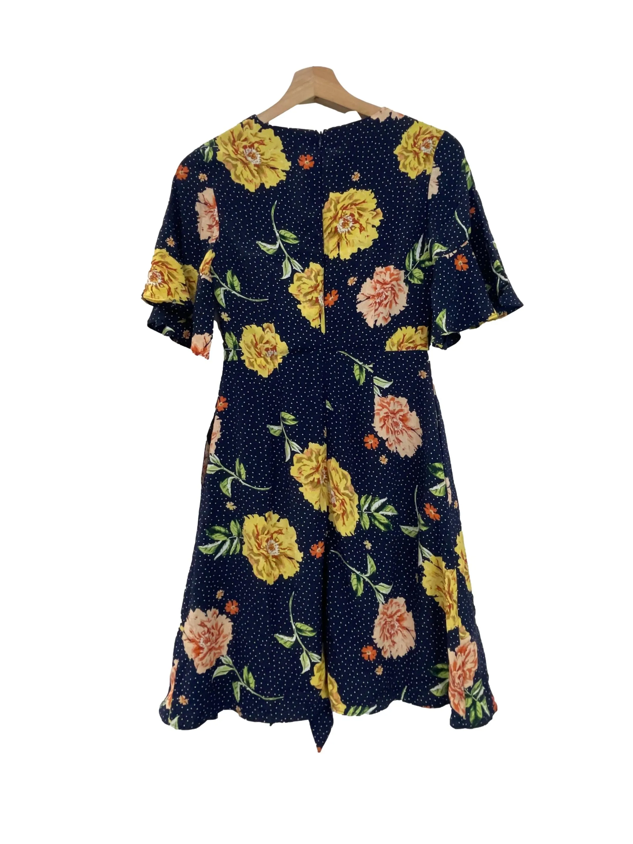 Vintage Floral Print Ruffle Wrap Dress