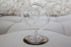 Vintage Hand Blown Glass Hanging Heart Home Decor Figurine Bronze Base