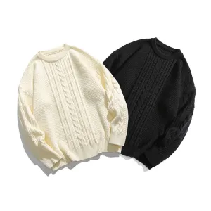 Vintage-Inspired Solid Color Cable Knit Sweater for a Casual Look