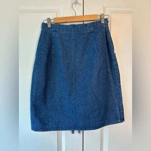 Vintage L.L. Bean Denim Wrap Pockets A-Line Jean Skirt Made in USA 100% Cotton
