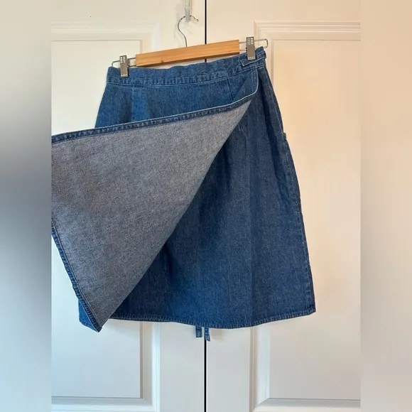 Vintage L.L. Bean Denim Wrap Pockets A-Line Jean Skirt Made in USA 100% Cotton
