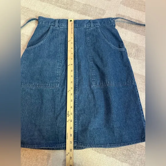 Vintage L.L. Bean Denim Wrap Pockets A-Line Jean Skirt Made in USA 100% Cotton