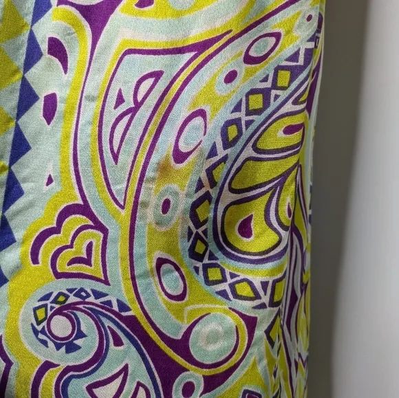 Vintage Lounge Craft yellow blue white purple wrap and drape lounge robe dress M