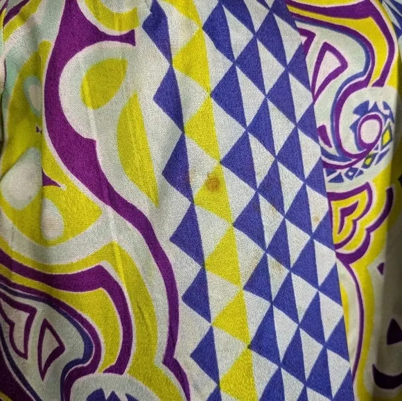 Vintage Lounge Craft yellow blue white purple wrap and drape lounge robe dress M